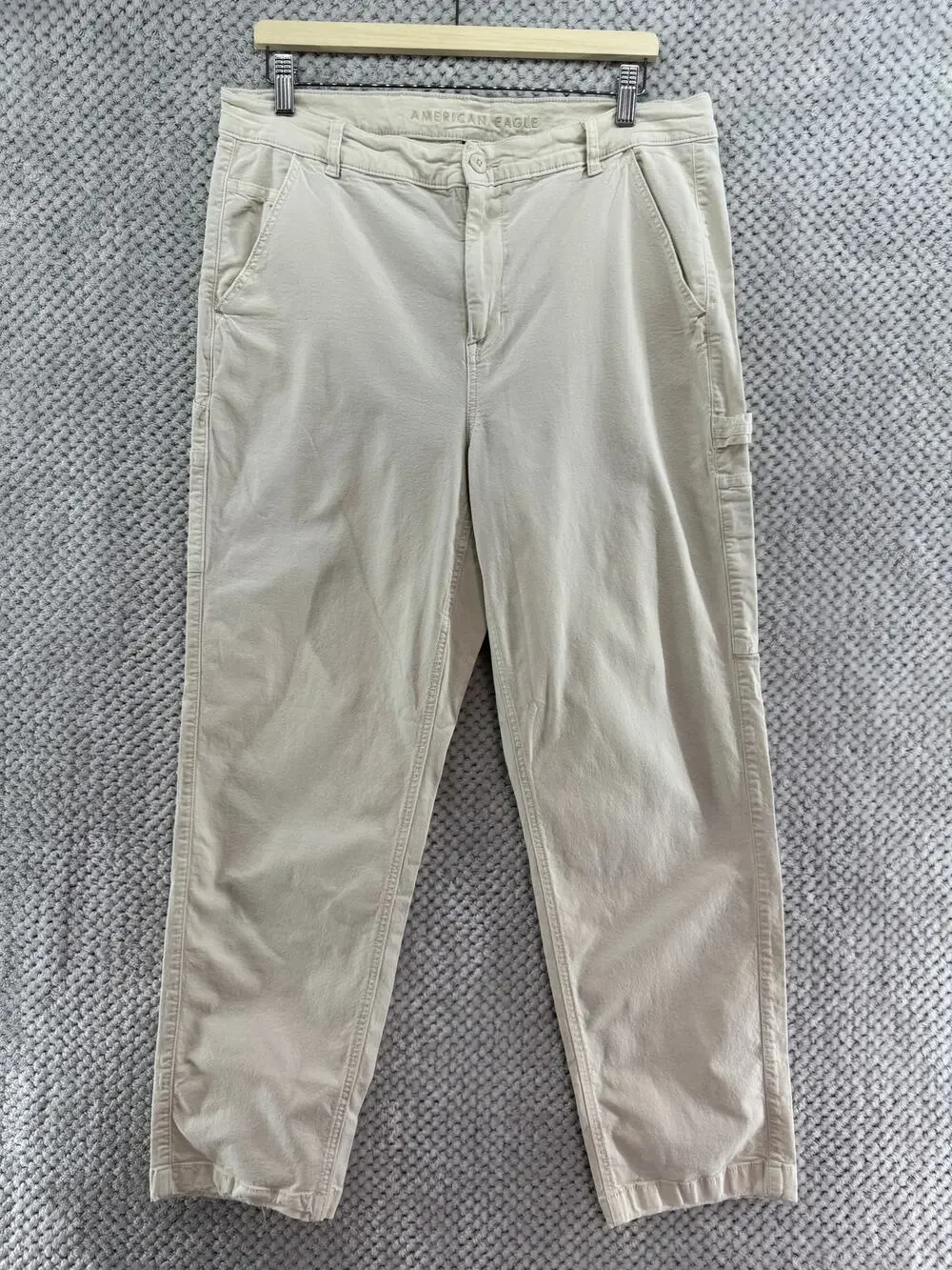 American Eagle Carpenter High Rise Straight Pants Women 16 Cream Distressing
